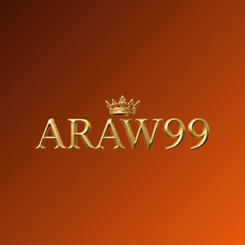 ARAW99 luxury brand logo with a gold metallic crown above the letters, featuring a royal design and a horizontal rectangular wordmark on a transparent background